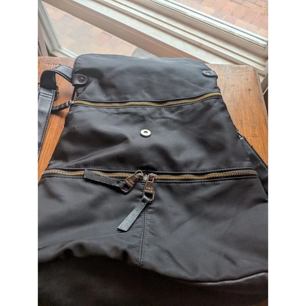 Steve Madden Black Nylon Faux leather Backpack Bag    Lining In Stripes